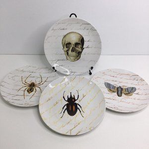 Harvest Green Side Plates Halloween Gothic Skeleton Set 4 Beetle Spider Skull